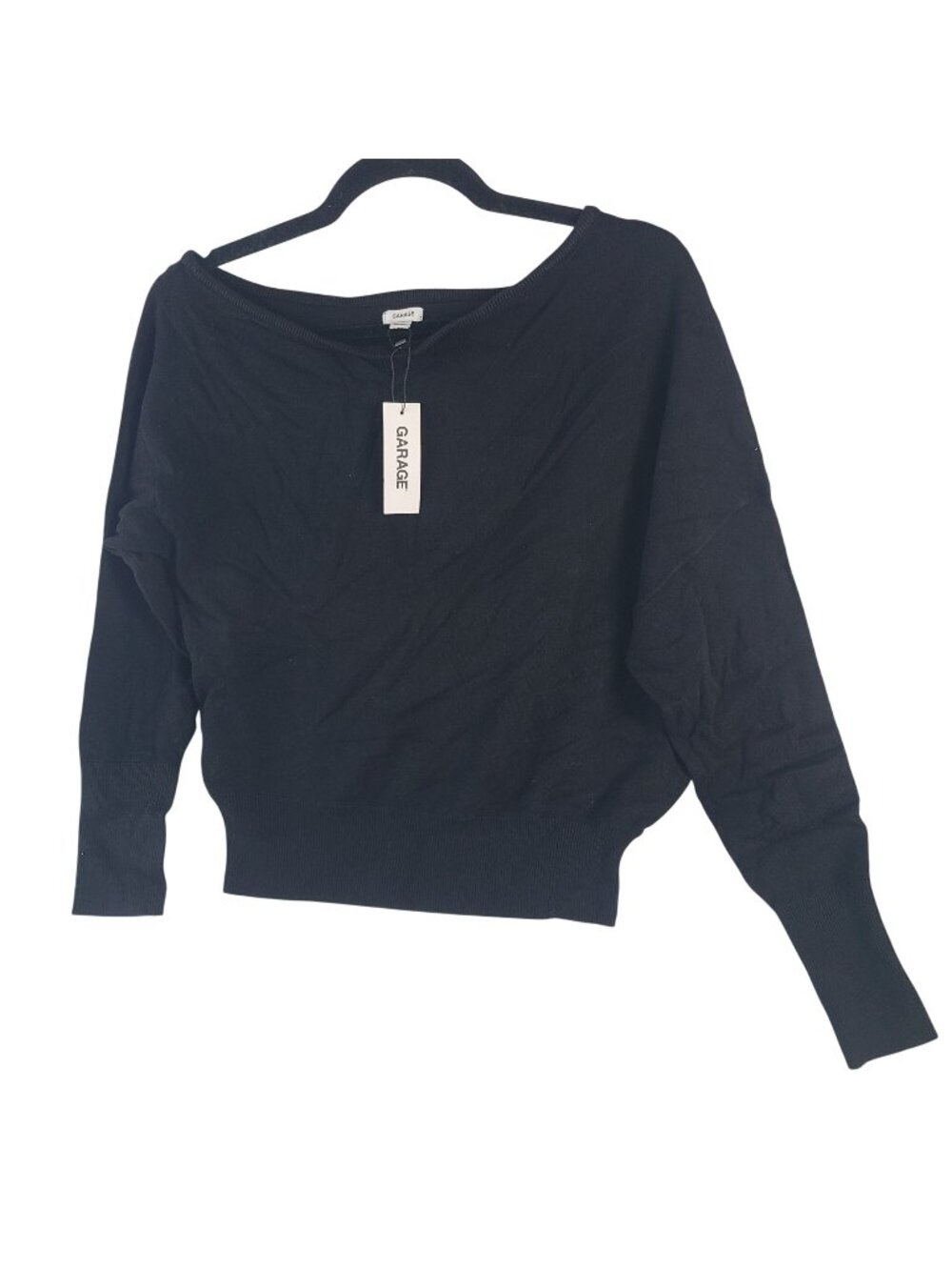 NEW Garage Rae Long Sleeve Asymmetrical Fine Gauge Sweater Black Sz S